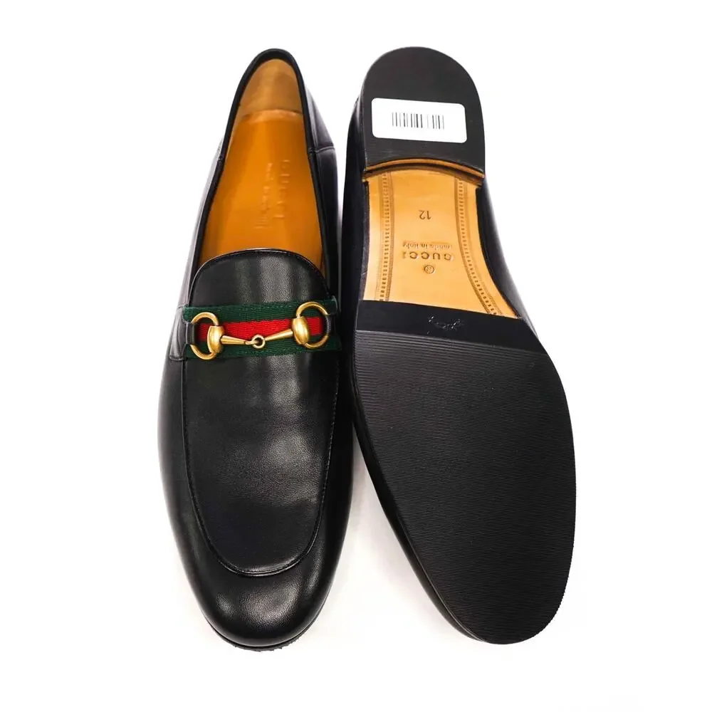 $1,090 GUCCI - Black Leather Jordaan Agnello Loafers - 12.5 (12G)